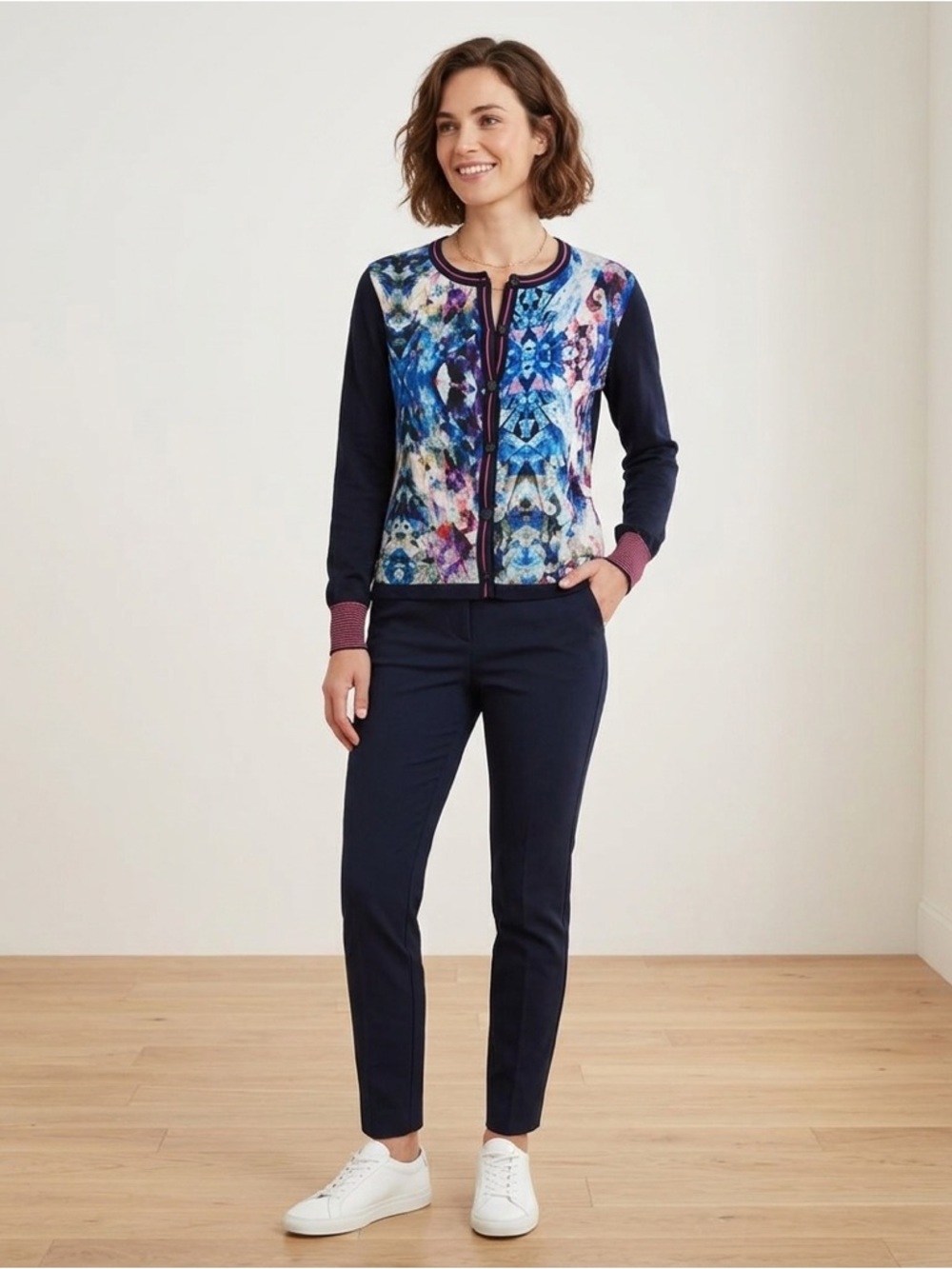 Eugen Klein Abstract Navy Cardigan Size 10 US